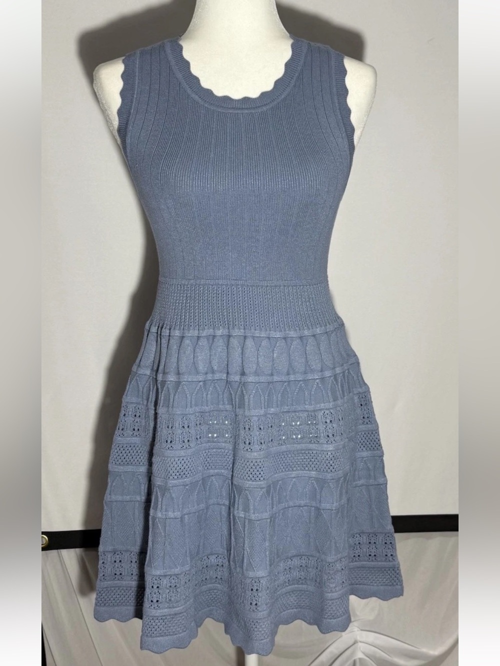 Willow & Wind French Blue Sweater Knit Fit & Flare Dress Boho Coastal
Chic